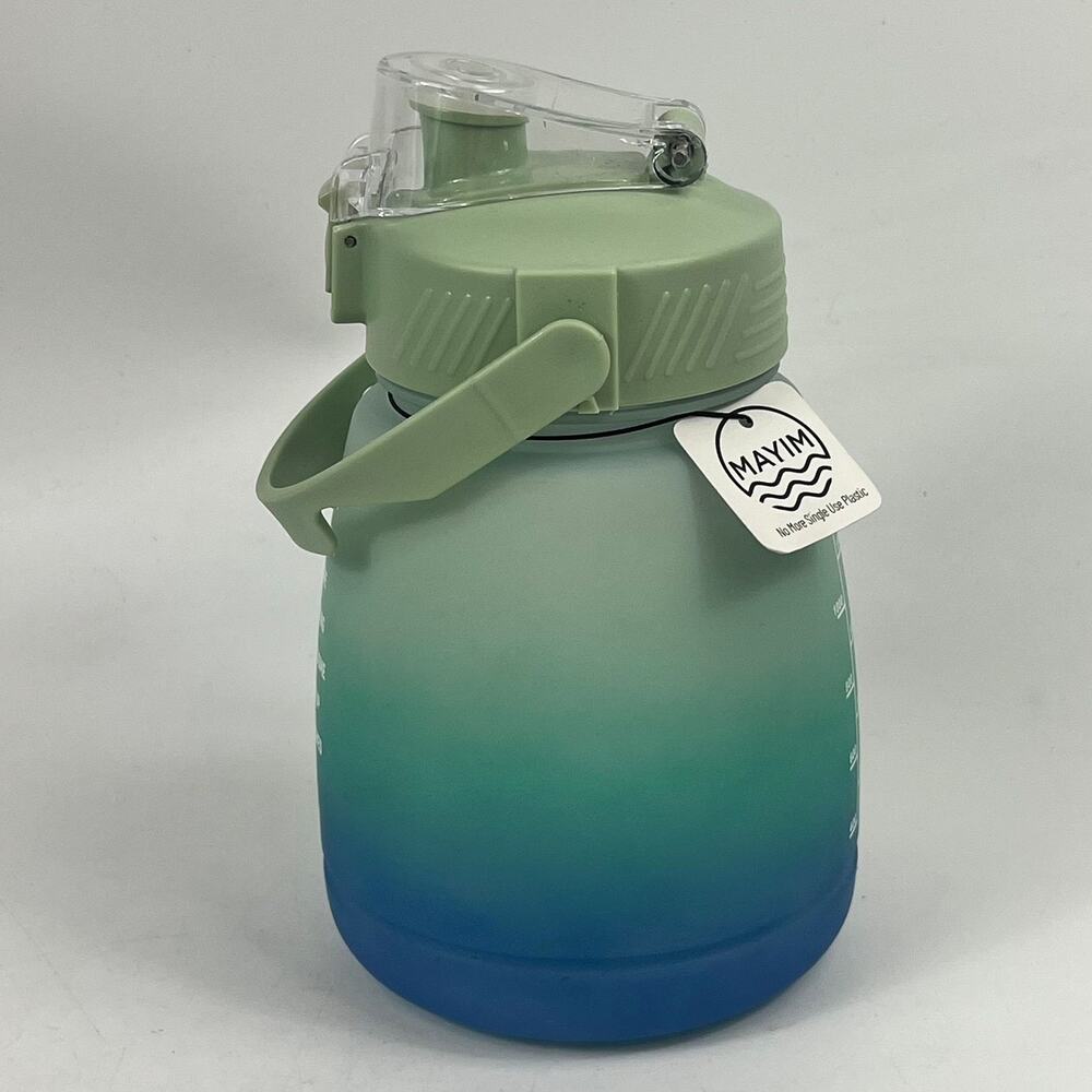 Mayim Water Bottle Jug Motivational Time Marker 1300ml 44 oz Green Blue Ombre - Picture 2 of 7